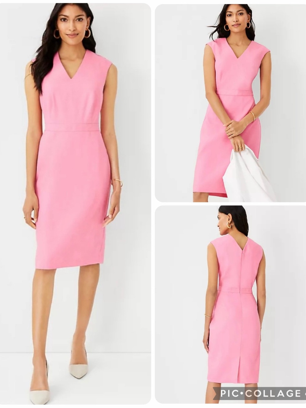 Ann Taylor Double V-Neck Linen Blend Twill Sheath